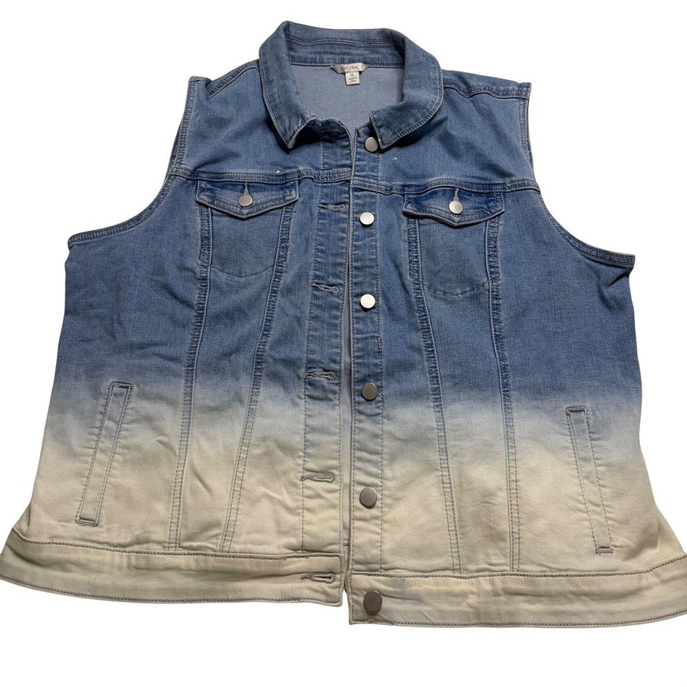 EST. 1946 Women XL Denim Vest Blue Cream Ombre Sleeveless Jean Jacket Trucker
